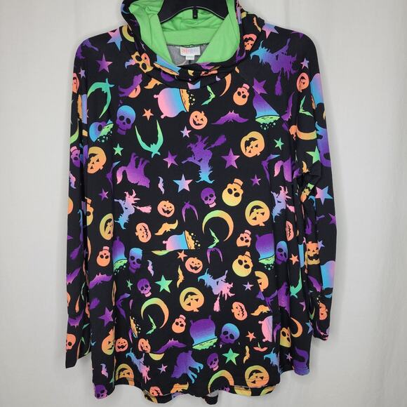 Lularoe Halloween Print Amber Pumpkin Witch Bats Cauldron Pullover Hoodie 2X - Picture 1 of 8